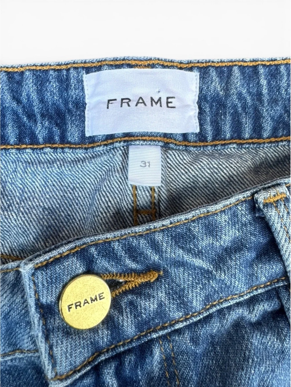 FRAME Le Grand Garçon Distressed Denim Shorts Size 31 in Heron Indigo Wash